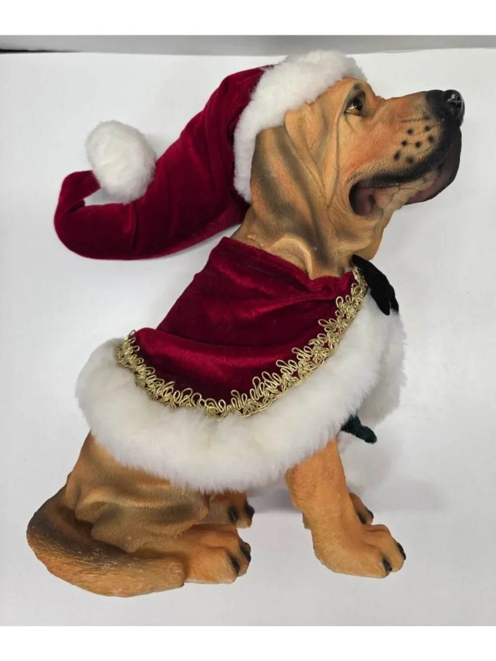 Christmas Bloodhound Dog Statue Figurine Santa Outfit Resin 12